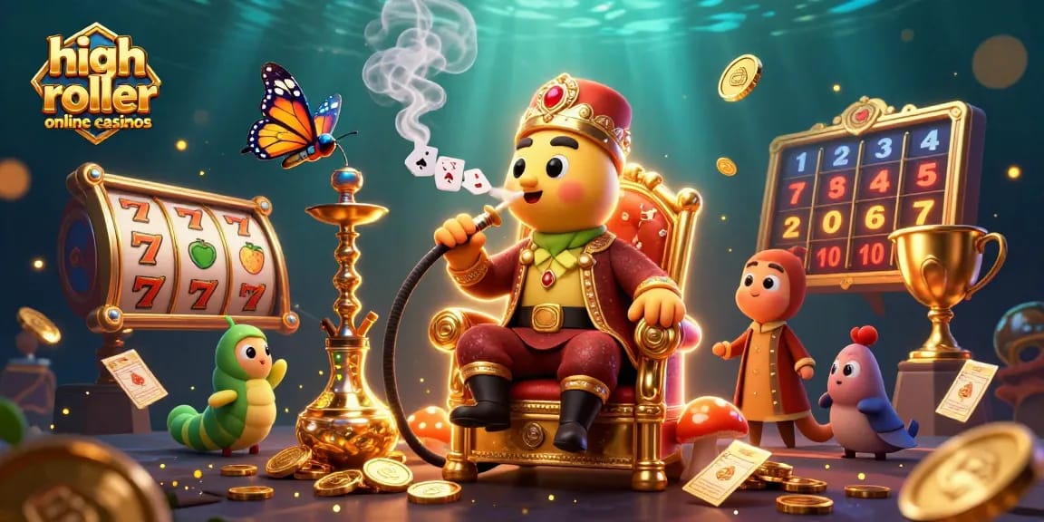 Experience the excitement of high roller online casinos with vibrant slot elements and magical characters.