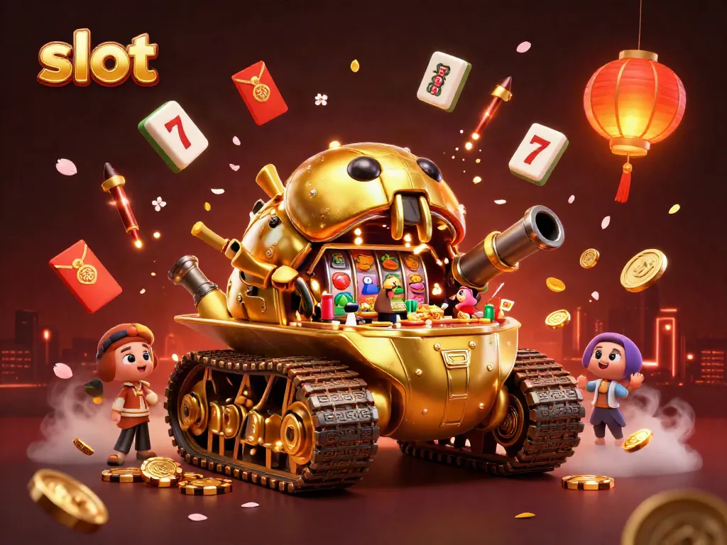 Engage with thrilling slot games amidst a vibrant casino scene filled with lucky symbols.