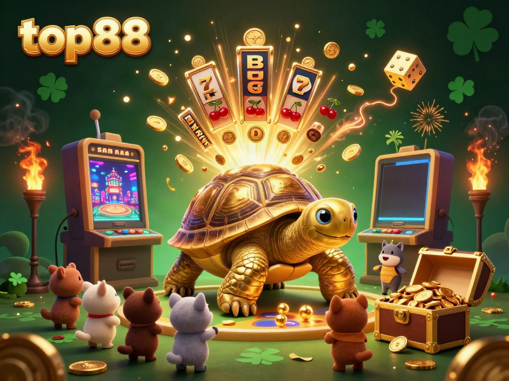 Experience thrilling gameplay with top88 as a colossal golden tortoise and exciting casino elements.
