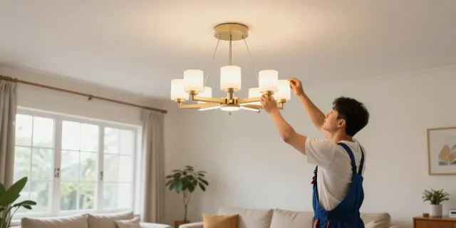 Instalare lustre LED de către contractor profesionist în interior de locuință locală