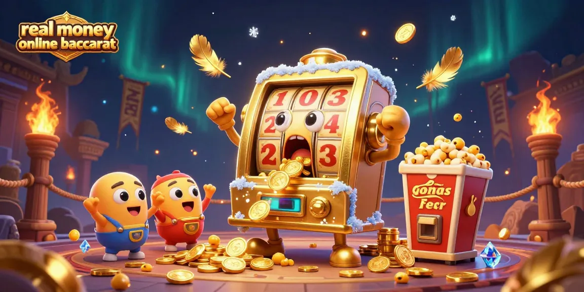 Win real money online baccarat as golden coins cascade from a jubilant slot machine!