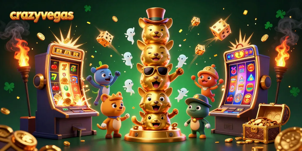 Spin the reels at crazyvegas with vibrant slot elements and golden totem poles in a dazzling casino scene.